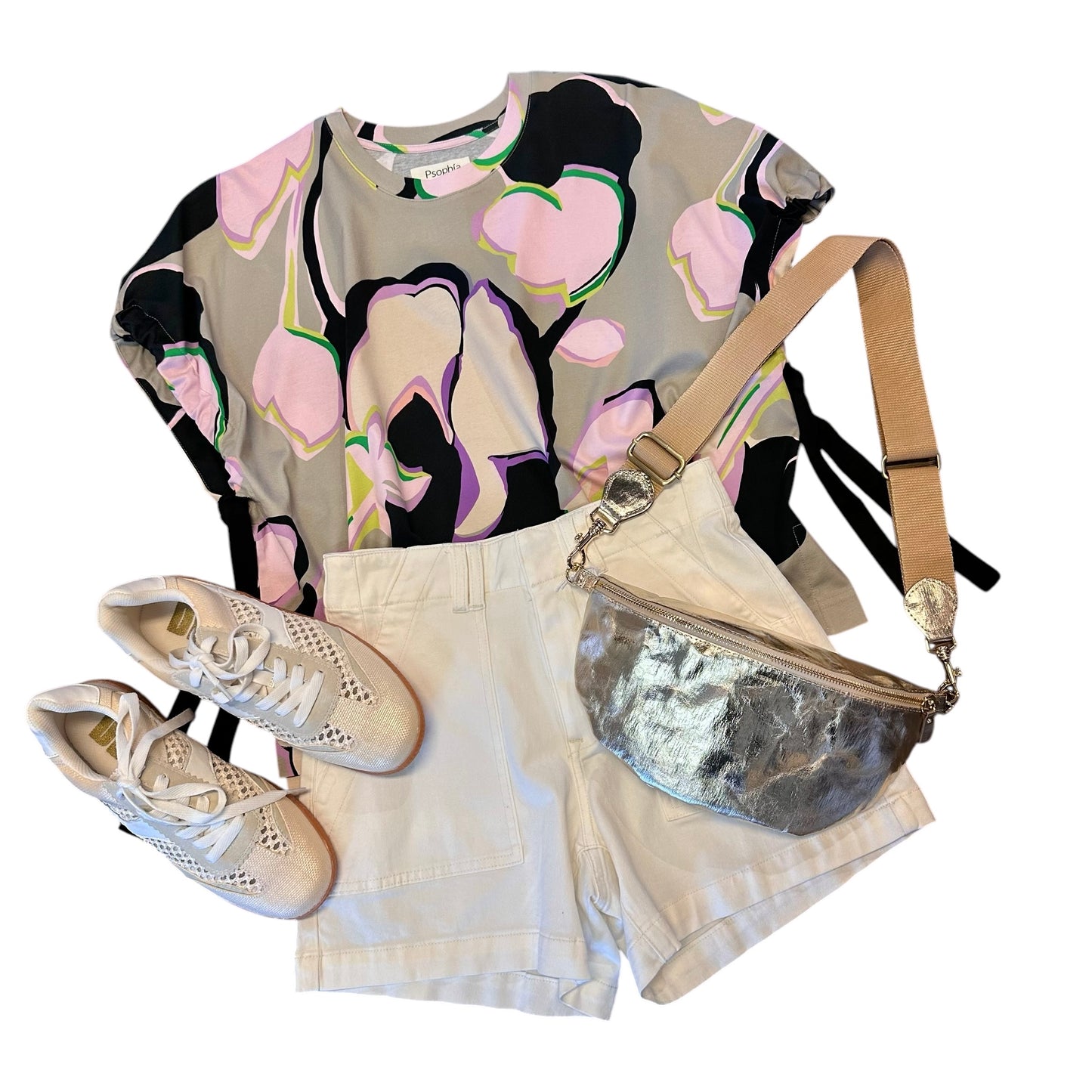 Printed Top with Side Ties in oyster by Psophia