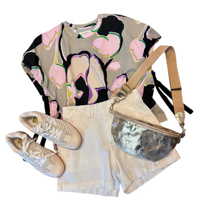 Printed Top with Side Ties in oyster by Psophia