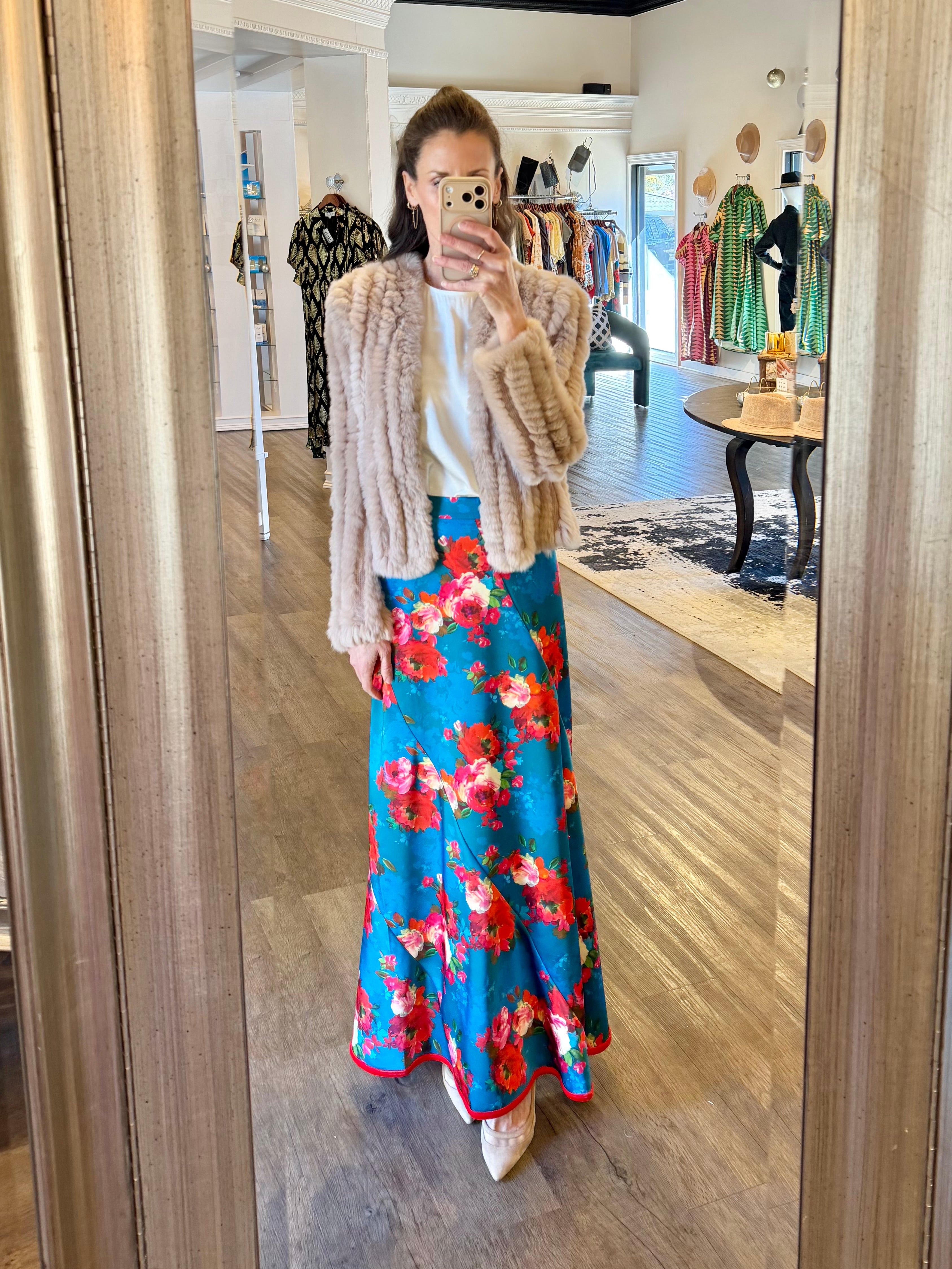 Serena Skirt in holiday chintz teal by Elizabeth James – SavVy