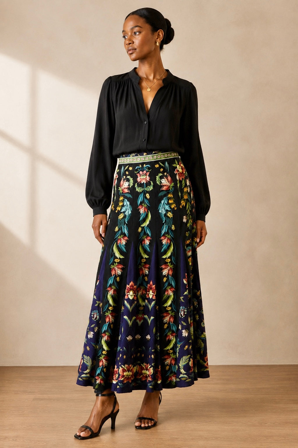 Natalia Maxi Skirt in black by Farm Rio
