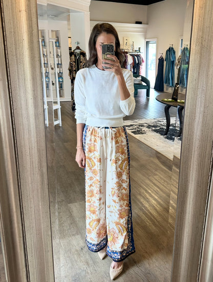 Shirred Sleeve Crewneck Sweater in ivory by Lilla P