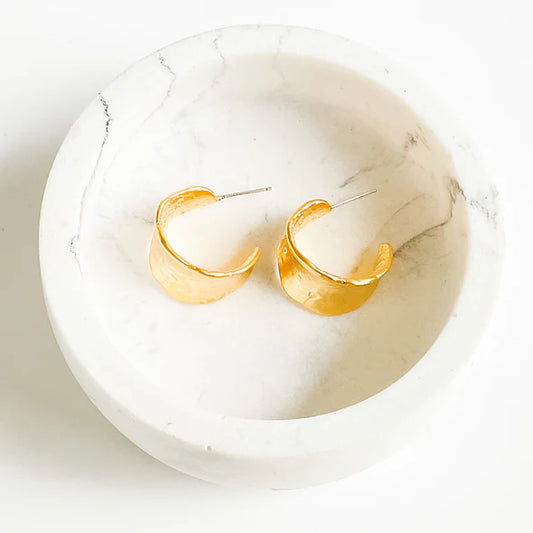 Wide Wavy Leaf Hoop Earring in gold by Virtue