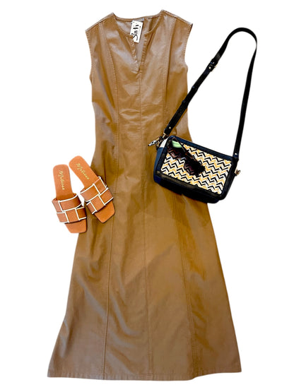 Twill Princess Seam Maxi Dress in pecan by Lilla P