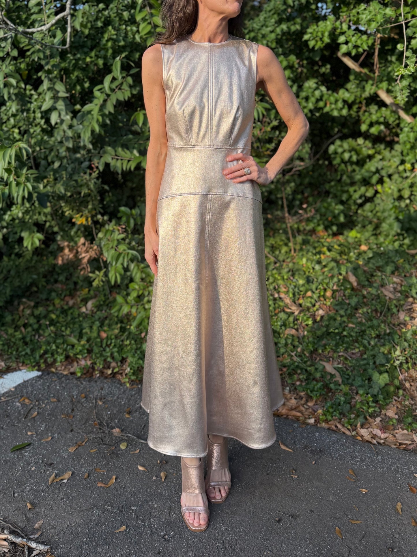 Claire Dress in metallic denim by Elizabeth James