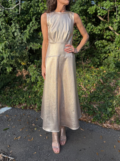Claire Dress in metallic denim by Elizabeth James