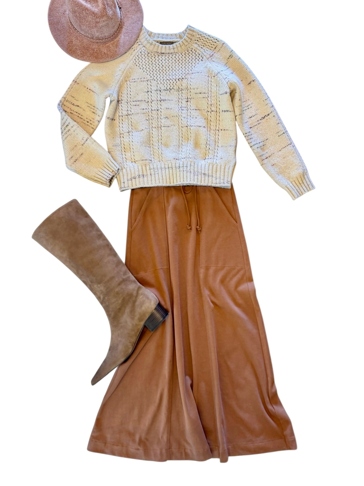 Open Stitch Crewneck Sweater in eggshell combo by Lilla P