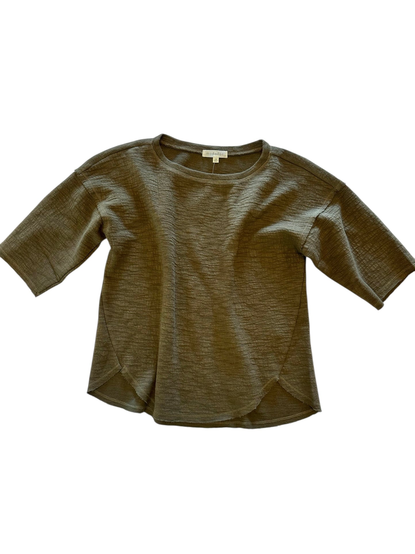 Elbow Sleeve Curve Hem Top in cloud fern by Mododoc