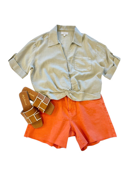 Rebel Knot Front Shirt with Cuffed Sleeves in wheat by KUT
