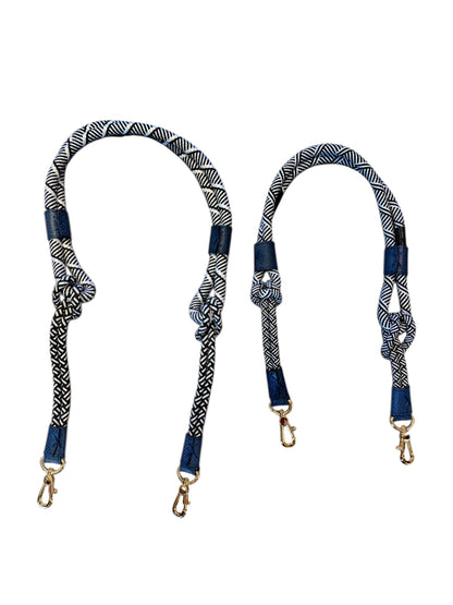 Braided Nylon Strap in black & white rope with dark blue reticulated leather