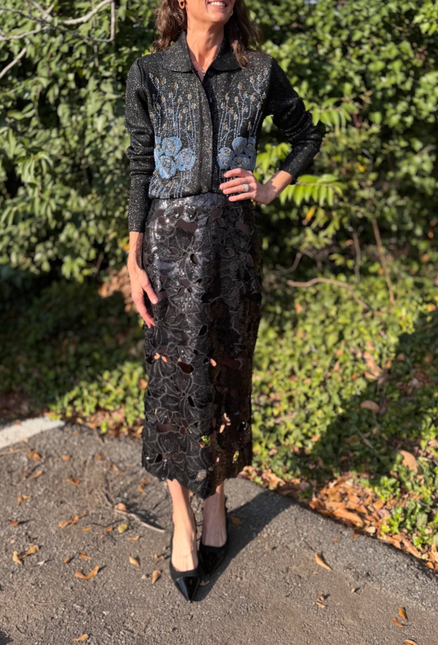 Floral Sequin Skirt in black by Esqualo