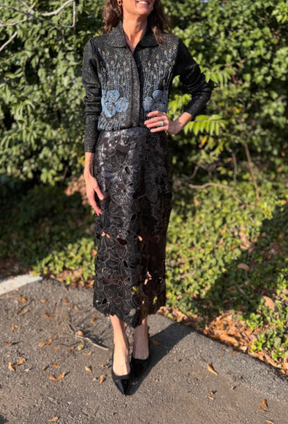 Floral Sequin Skirt in black by Esqualo