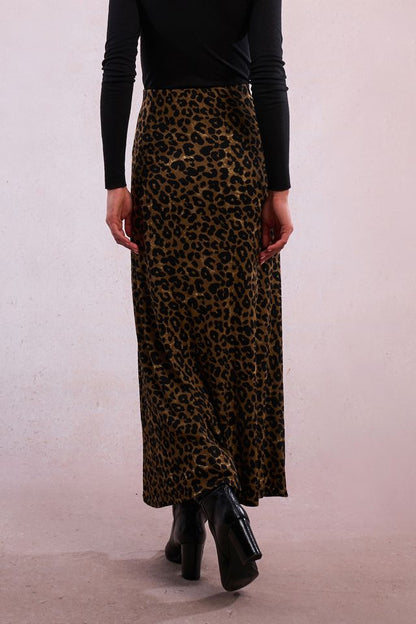 Animal Print Knit Skirt in khaki by Molly Bracken