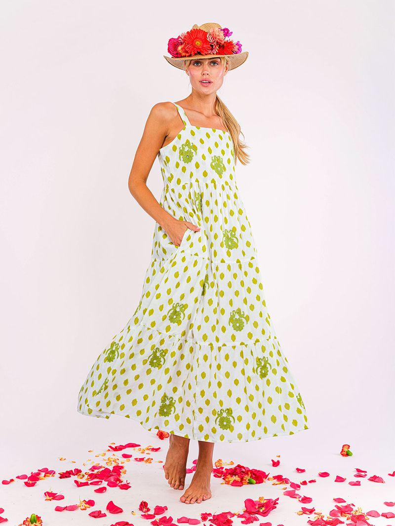 Cornflower Embroidered Bird Dress in green by Nimo