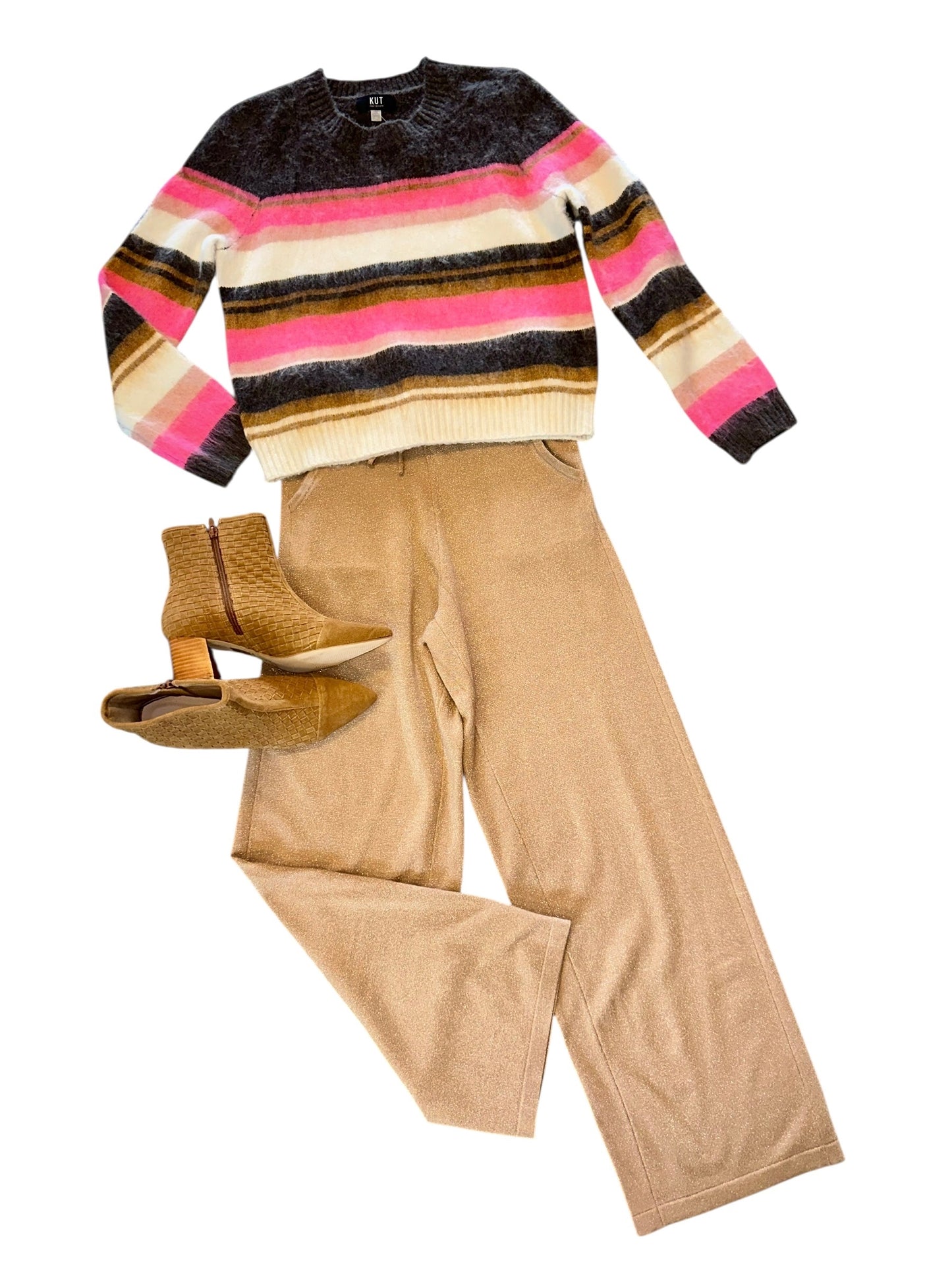 Elvira Striped Pullover Sweater in brown/pink by KUT