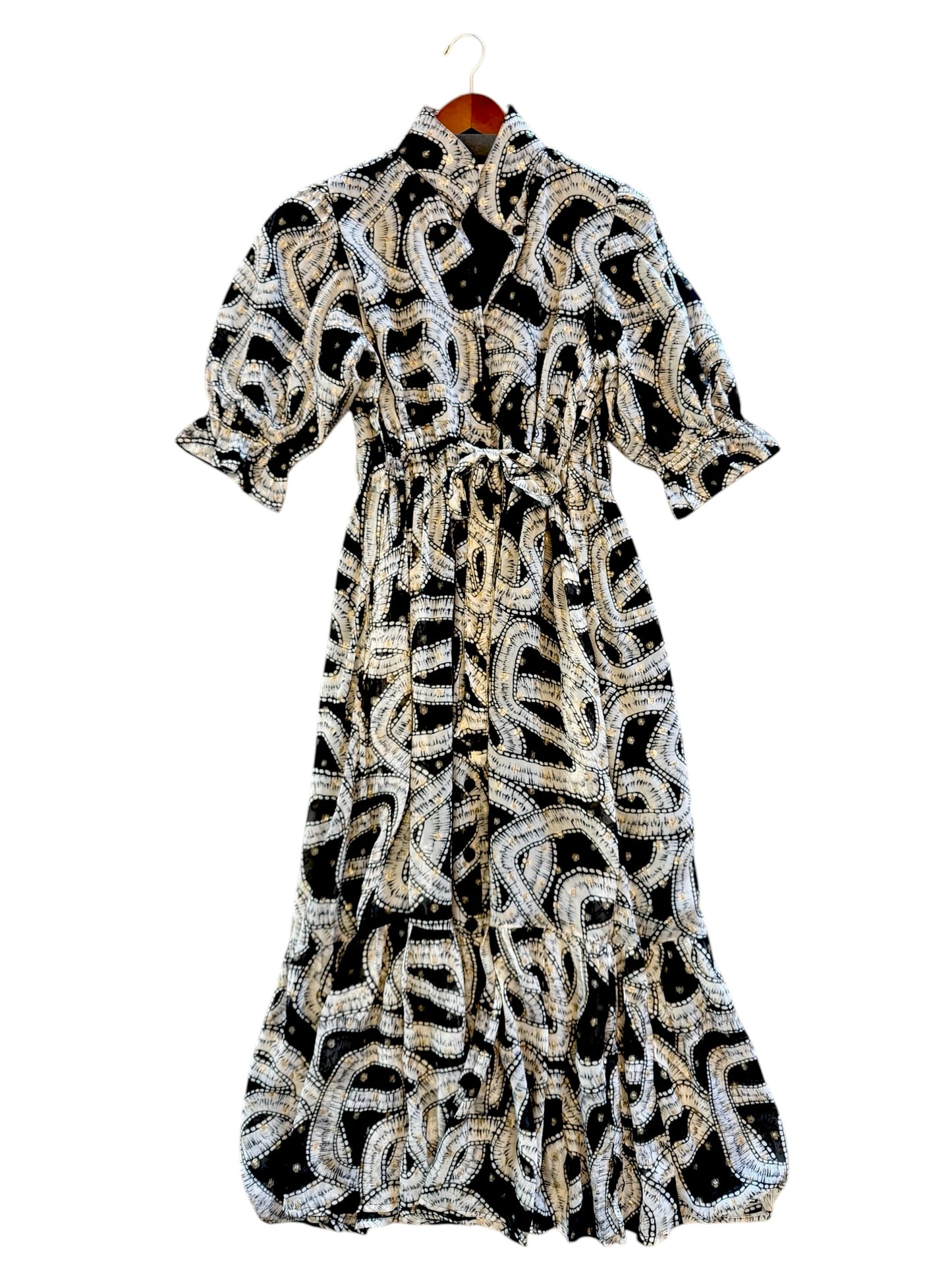 Catherine Shirt Dress in holiday geo cream by Holly Shae