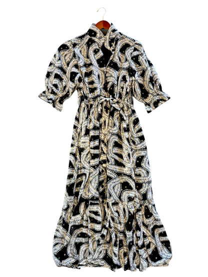 Catherine Shirt Dress in holiday geo cream by Holly Shae