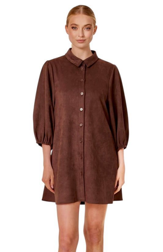 Faux Suede Exaggerated Sleeve Dress in coffee by Dolce Cabo