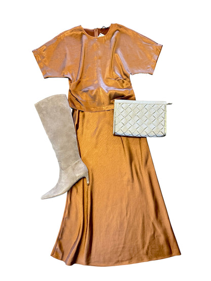 Satin Bias Maxi Skirt in copper by Lilla P