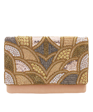 Mix Metal Pattern Beaded Clutch in gold