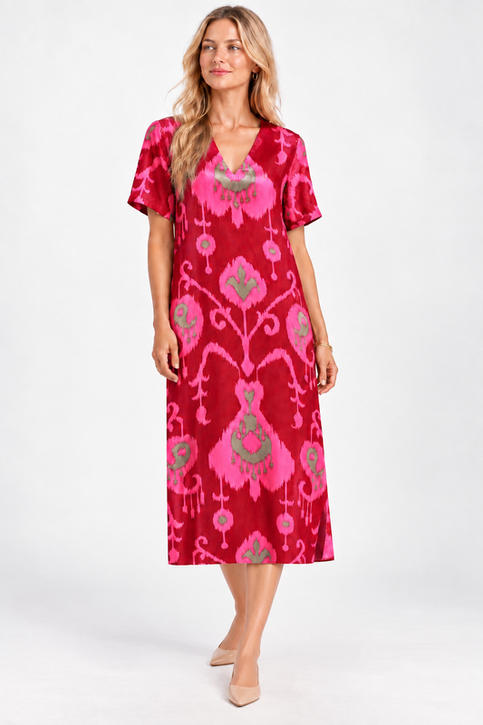 Edith Midi Dress in red ikat by Fitzroy & Willa