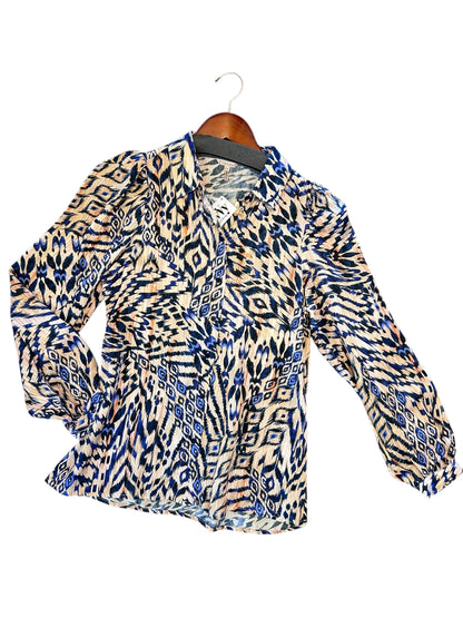 Long Sleeve Button Up Flow Print Blouse in blue multi by Esqualo