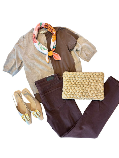 Blair Crewneck Cardigan in fawn by Dylan