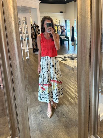 Ada Printed Maxi Skirt in arrow motifs by Maude Vivante