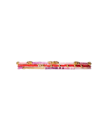 Set/3 Miyuki Beaded Stretch Bracelets (Red/Pink/Purple)