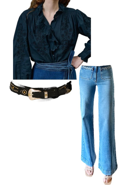 Giuletta Wide Leg Jean in light blue denim by Maison Hotel