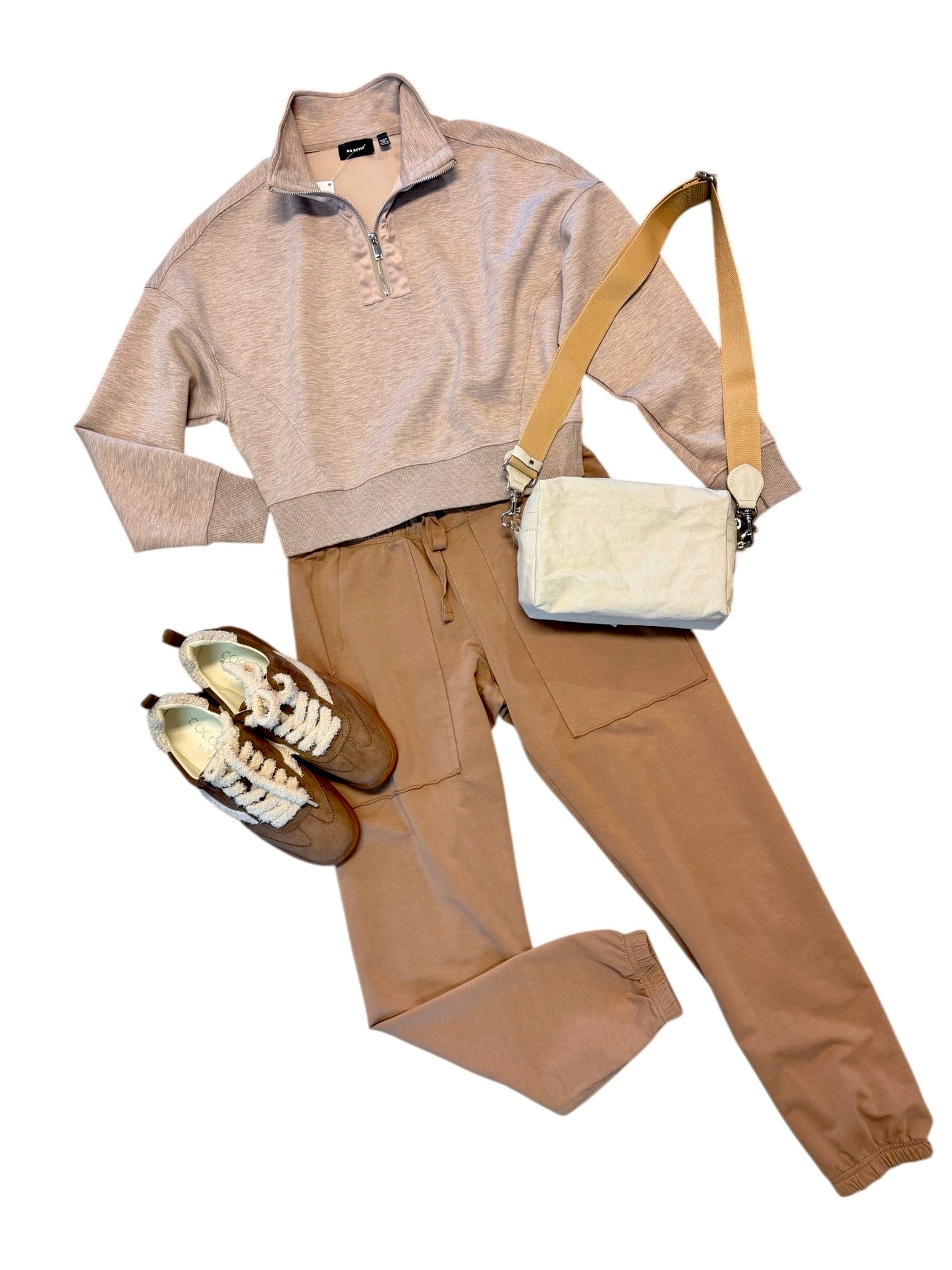 Mailyn Soft Scuba Half Zip in taupe mélange by RD