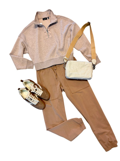 Mailyn Soft Scuba Half Zip in taupe mélange by RD