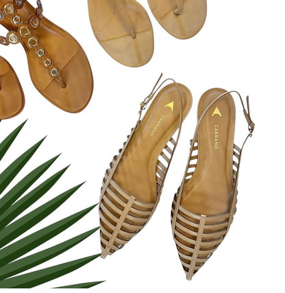 Kara Caged Slingback Flat in cru by Carrano
