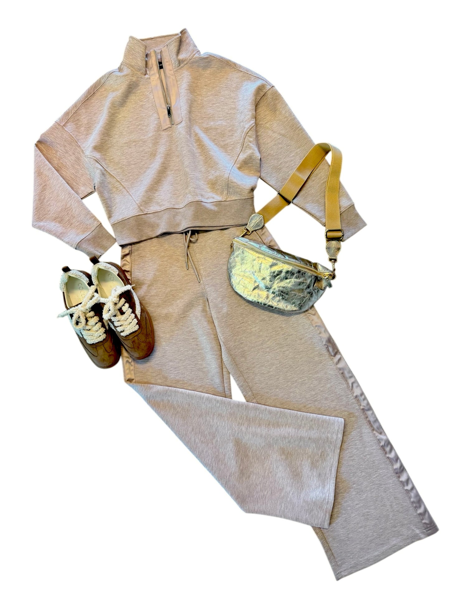 Erika Soft Scuba Drawstring Pant in taupe mélange by RD