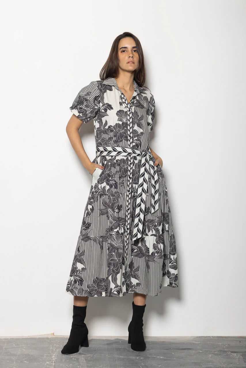 Della Printed Maxi Dress in noir floral by Maude Vivante