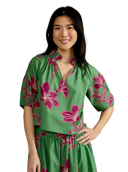 Trish Printed Top in verde ochid by Double A