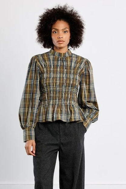 Long Sleeve Plaid Shirt in khaki by Molly Bracken