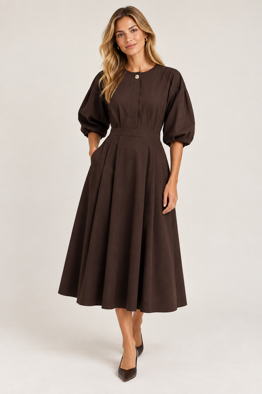 Sienaa Dress in brown by Exquise