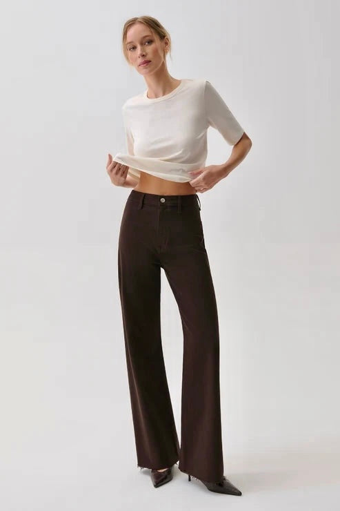 Penny High Rise Wide Leg Crop Jean in mocha by Pistola