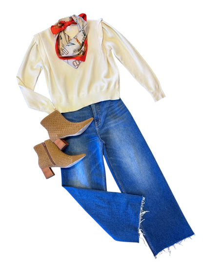 Mock Neck Shoulder Detail Sweater in ivory by &Merci