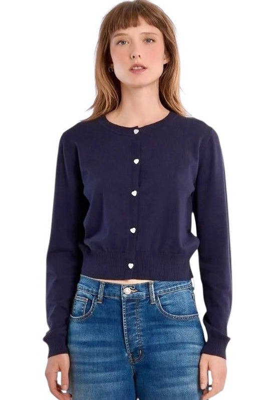 Basic Button Up Cardigan in navy blue by Molly Bracken