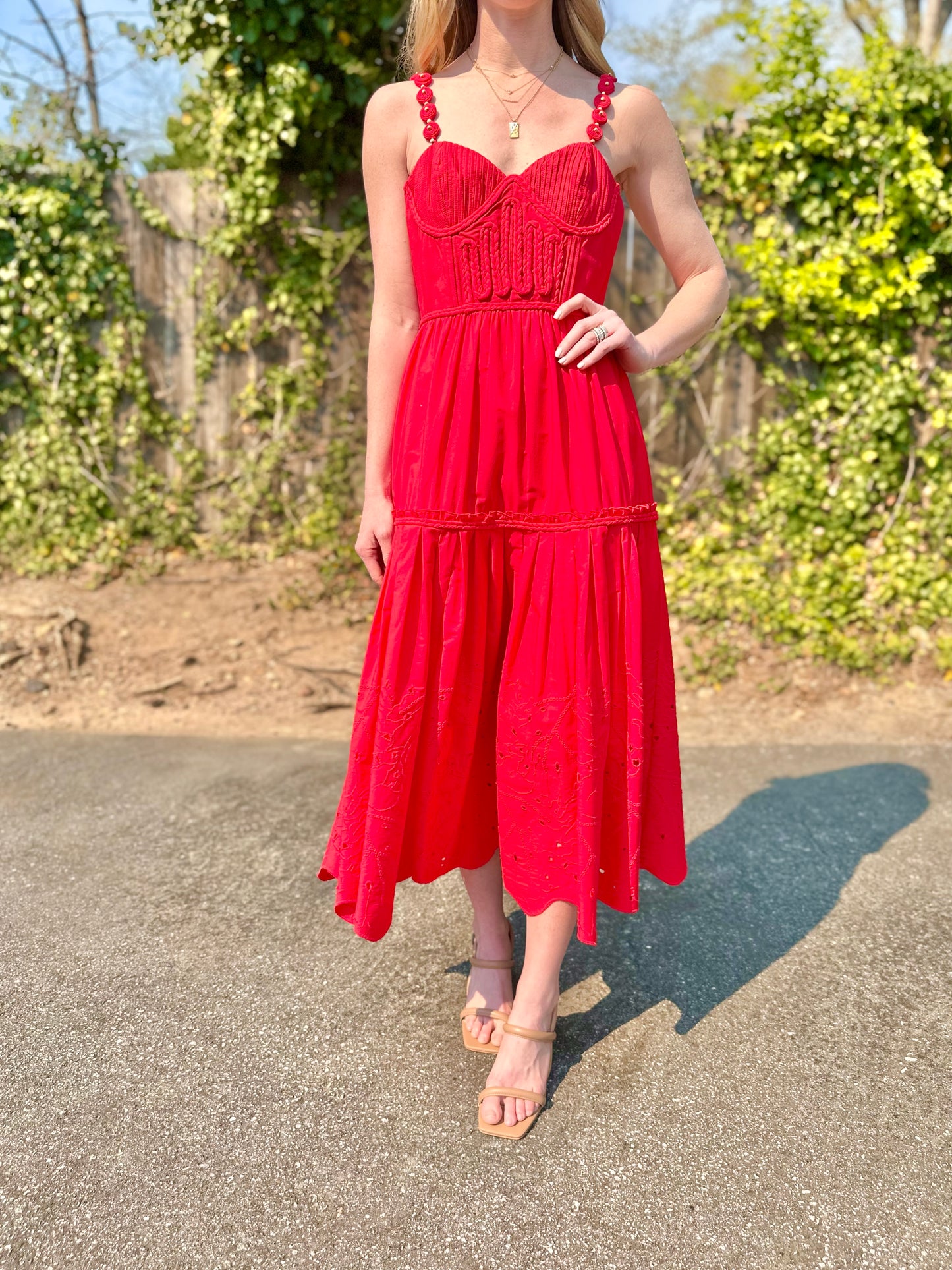 Ruhani Bustier Midi Dress in scarlet bloom by Ash & Eden