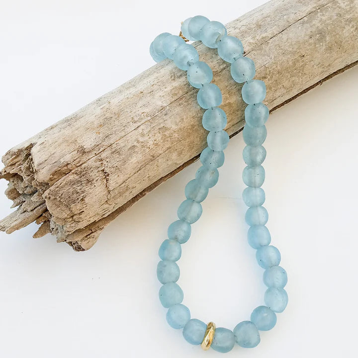 18" Glass Washer Necklace in light blue by Virtue