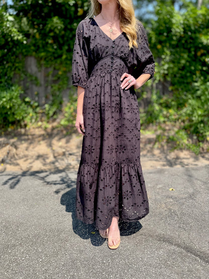 Eyelet Maxi Dress in black by Molly Bracken