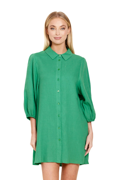 Linen Exaggerated Sleeve Dress in green by Dolce Cabo