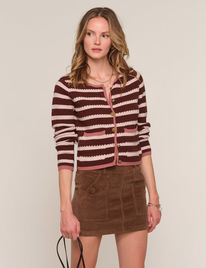 Palermo Stripe Cardigan in mahogany by Heartloom
