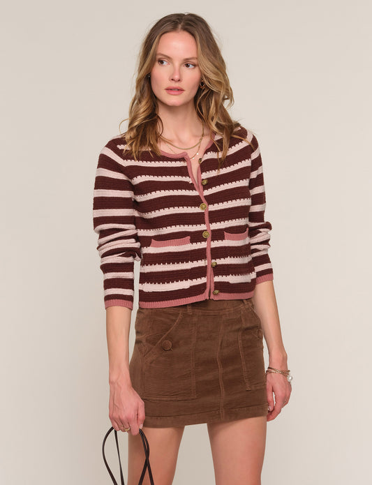 Palermo Stripe Cardigan in mahogany by Heartloom