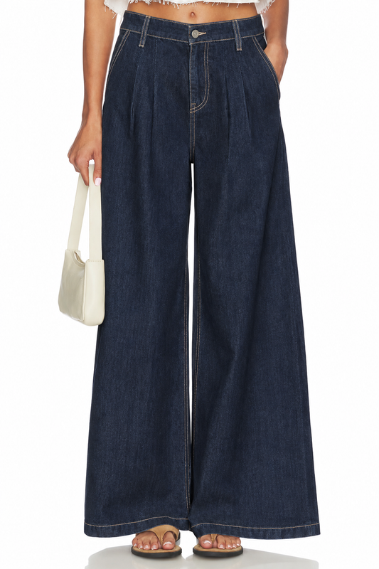 Delphine Pleated Denim Wide Leg in force by Pistola