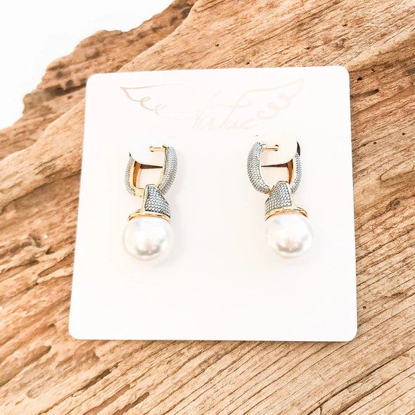 Pave Link Hinge Pearl Drop Earring by Virtue