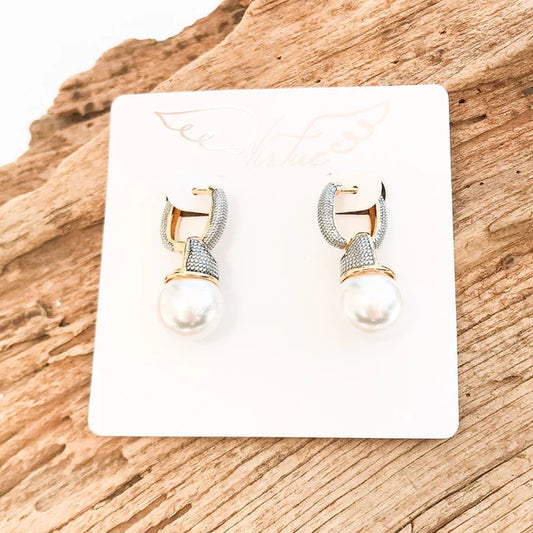 Pave Link Hinge Pearl Drop Earring by Virtue