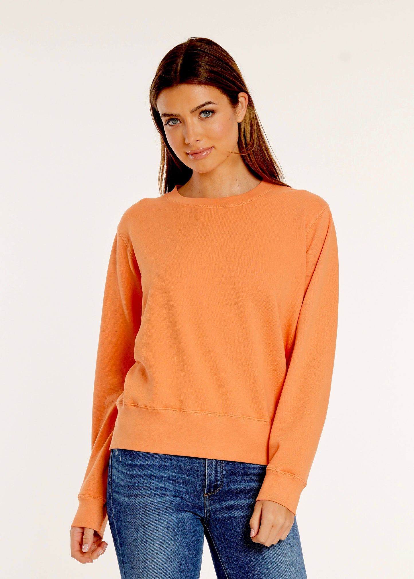 Open Crew Neck Pullover in apricot brandy by Mododoc